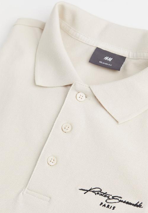 H&M - Relaxed fit polo shirt - light beige & black