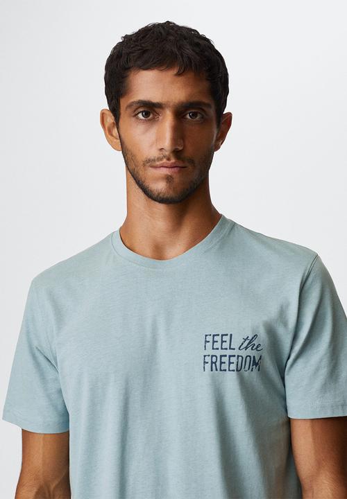 MANGO - T-shirt freedom - blue 