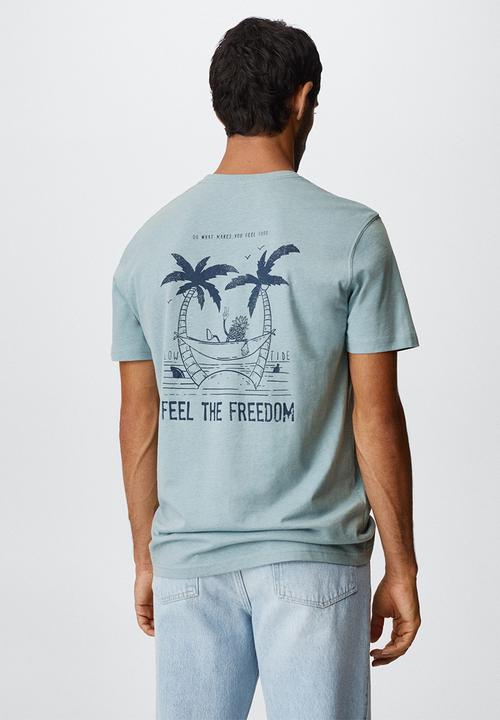 MANGO - T-shirt freedom - blue 
