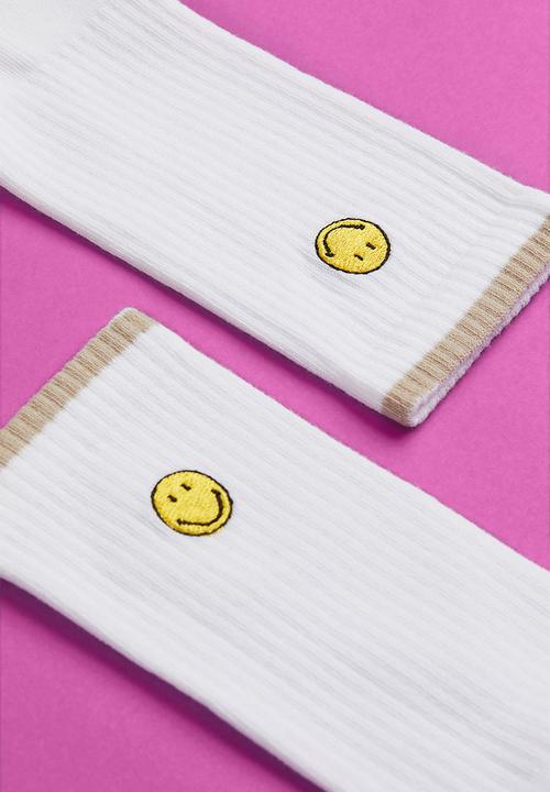 H&M - Embroidery-motif socks - white/smiley®