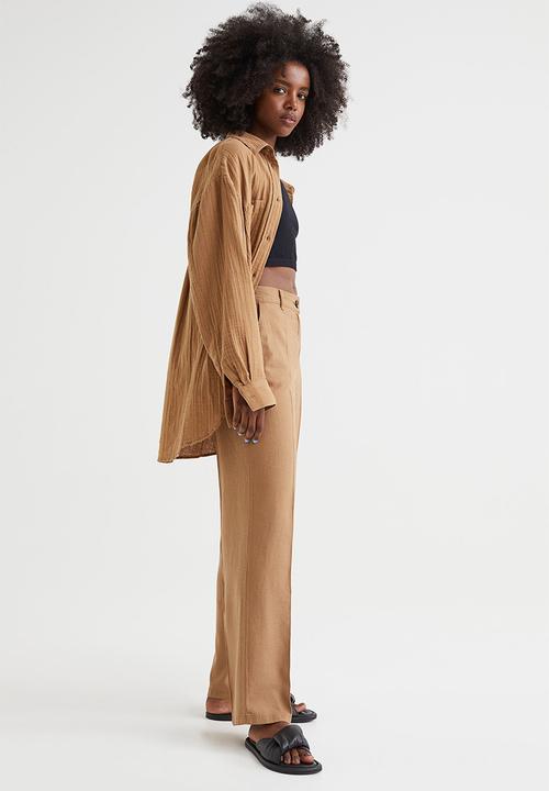 H&M - Straight linen-blend trousers - dark beige