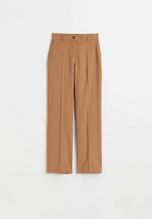 H&M - Straight linen-blend trousers - dark beige