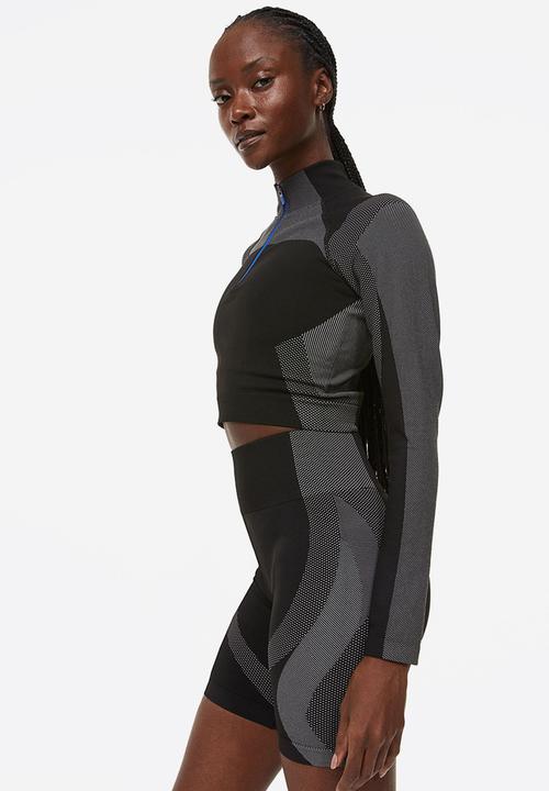 H&M - Seamless sports top in drymove™ - black & grey