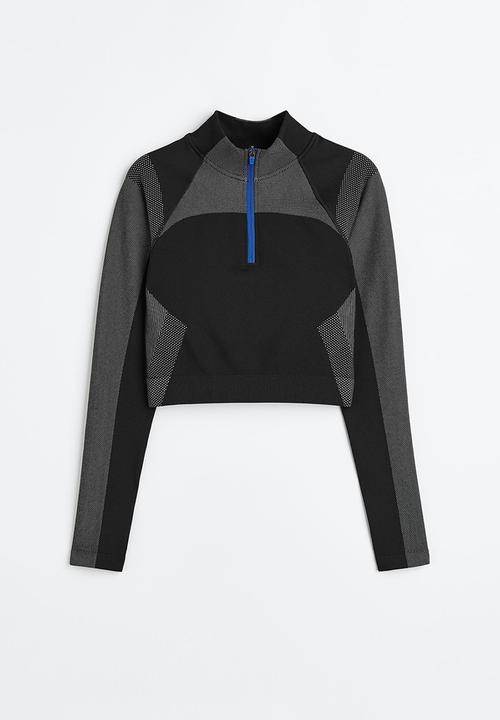 H&M - Seamless sports top in drymove™ - black & grey