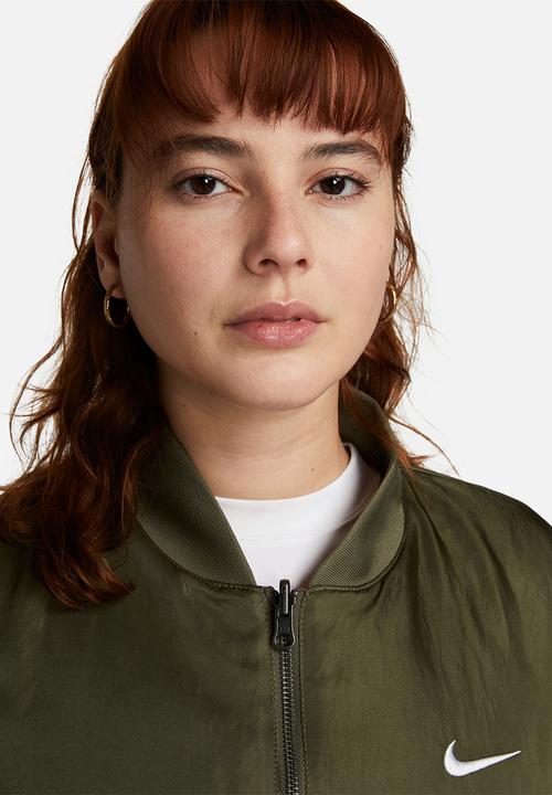 Nike - W nsw nike varsity bomber jacket - medium olive/safety orange/white