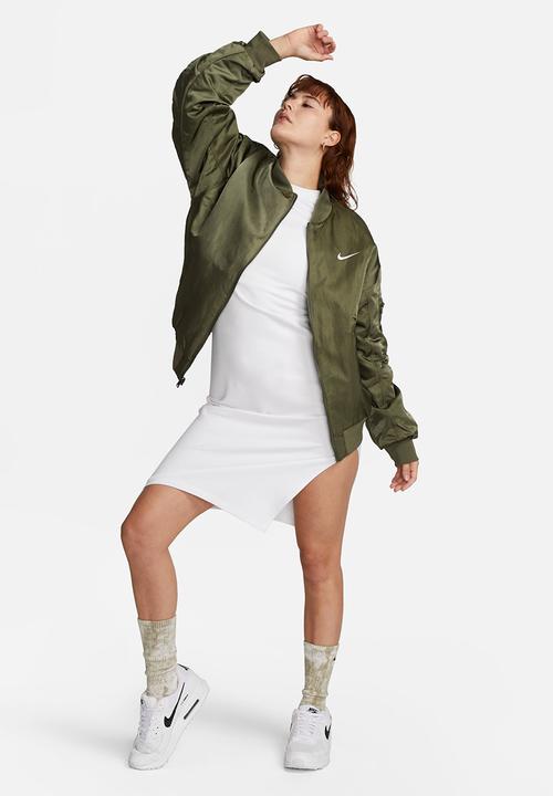 Nike - W nsw nike varsity bomber jacket - medium olive/safety orange/white