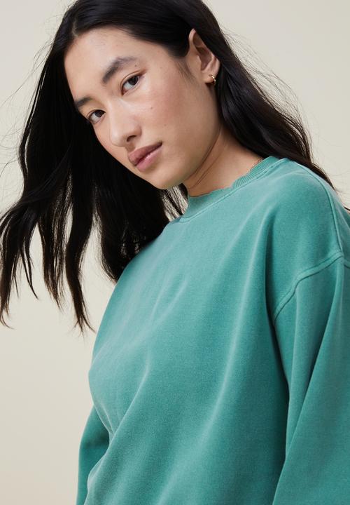 Cotton On - Classic washed crew sweatshirt - washed jade 
