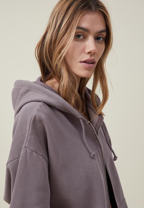 Cotton On - Classic washed zip-through hoodie - washed mocha 