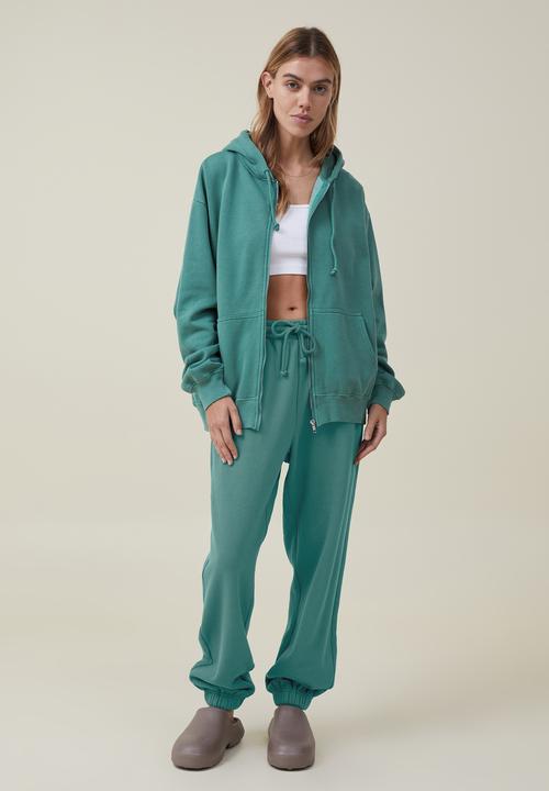 Cotton On - Classic washed zip-through hoodie - washed jade 