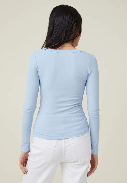 Cotton On - Staple rib scoop beck long sleeve top - seaside blue