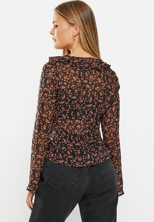 Glamorous - Floral flare blouse - black orange floral