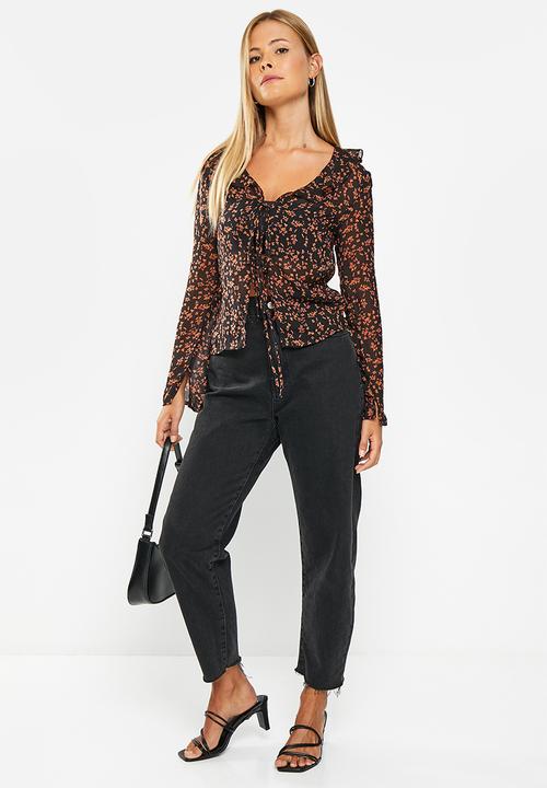 Glamorous - Floral flare blouse - black orange floral