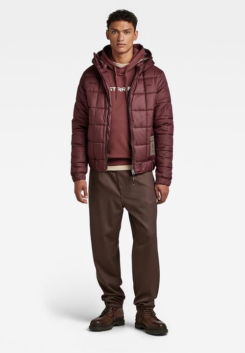 G-STAR - Meefic squared quilted hooded jacket - vineyard wine