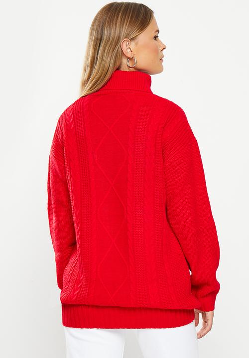dailyfriday - Longline cable jumper - red