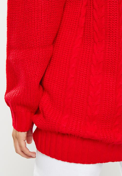 dailyfriday - Longline cable jumper - red