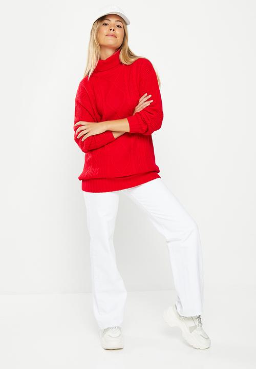 dailyfriday - Longline cable jumper - red