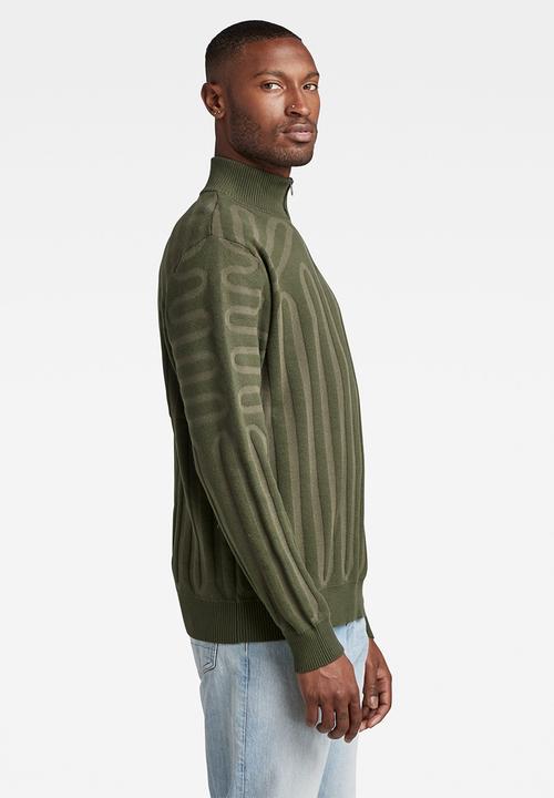 G-STAR - 3D line loose half zip knit - dk bronze green/combat