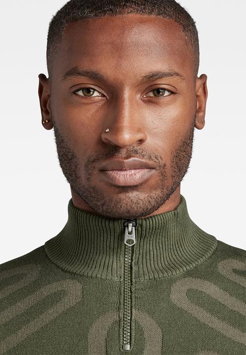 G-STAR - 3D line loose half zip knit - dk bronze green/combat