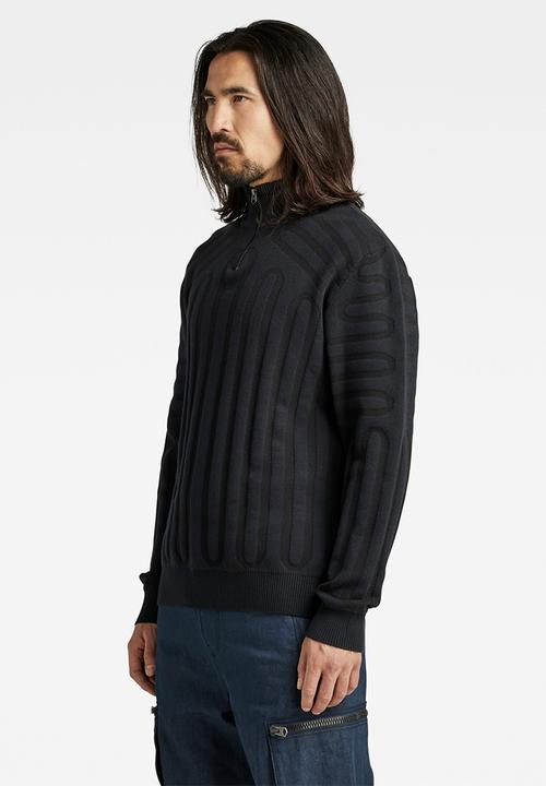 G-STAR - 3D line loose half zip knit - caviar/cloack