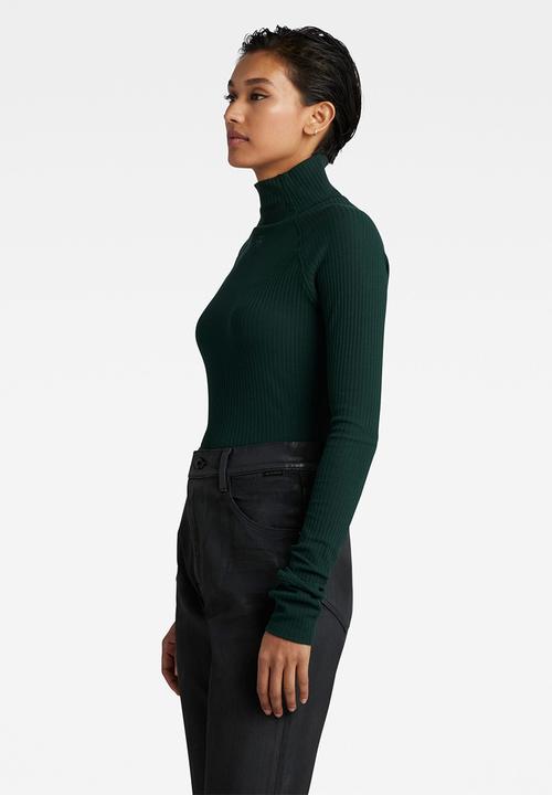 G-STAR - Rib long sleeve mock slim - laub