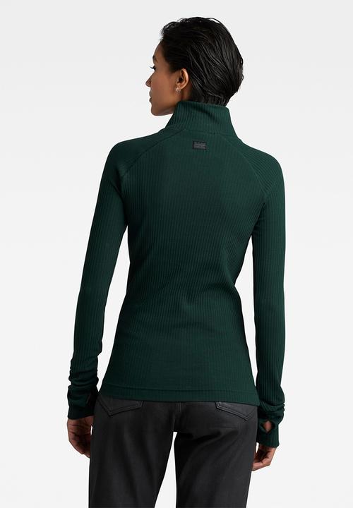 G-STAR - Rib long sleeve mock slim - laub