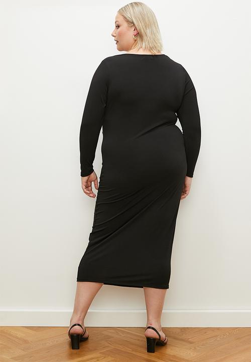 edit Plus - Draped front long sleeve knit dress - black