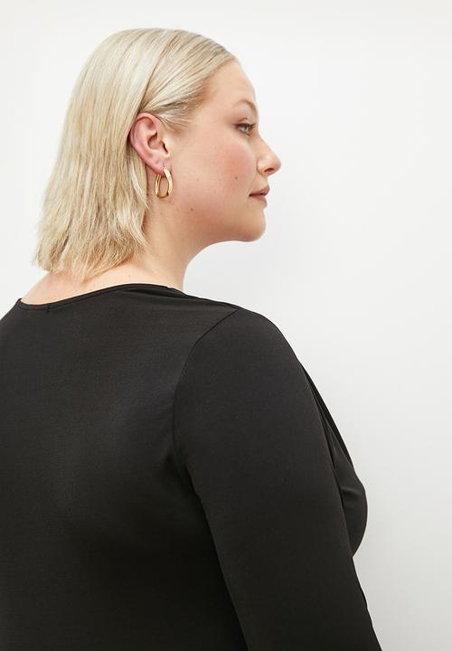 edit Plus - Draped front long sleeve knit dress - black