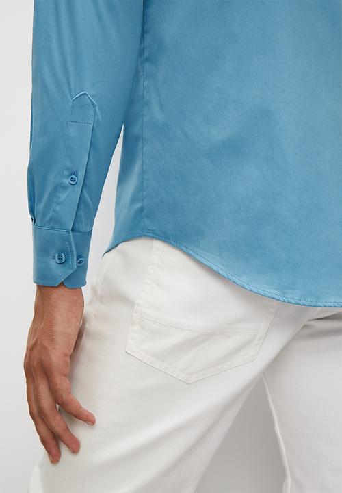 Superbalist - Slim fit cotton sateen stretch shirt - bluesteel