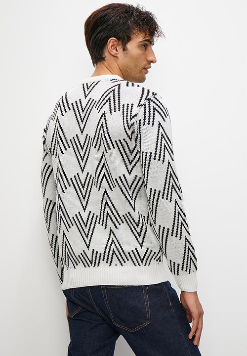Superbalist - Regular fit aztec pattern crew neck - cream & black