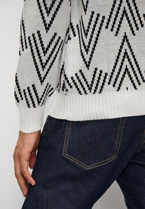 Superbalist - Regular fit aztec pattern crew neck - cream & black