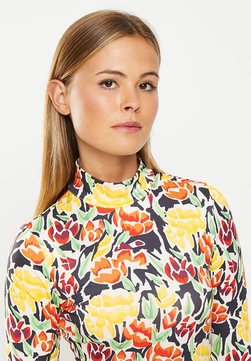 Glamorous - Floral high neck mini - orange yellow tulips