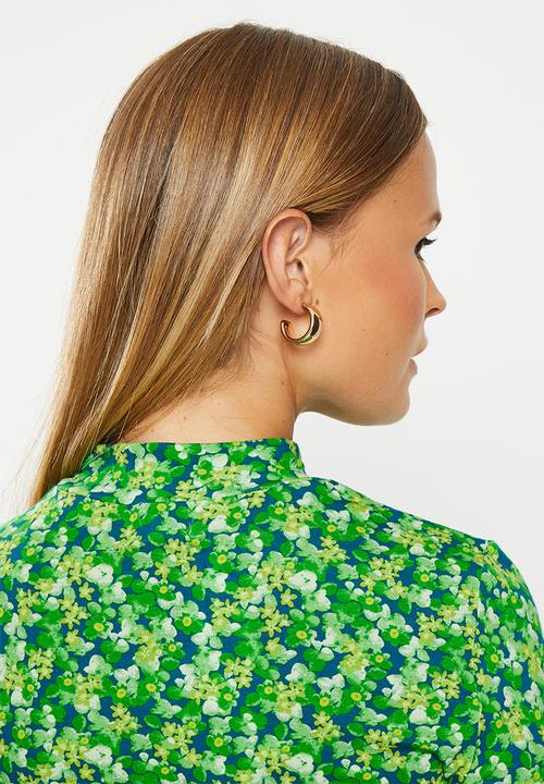 Glamorous - Floral long sleeve ditsy crop co-ord - lime and blue