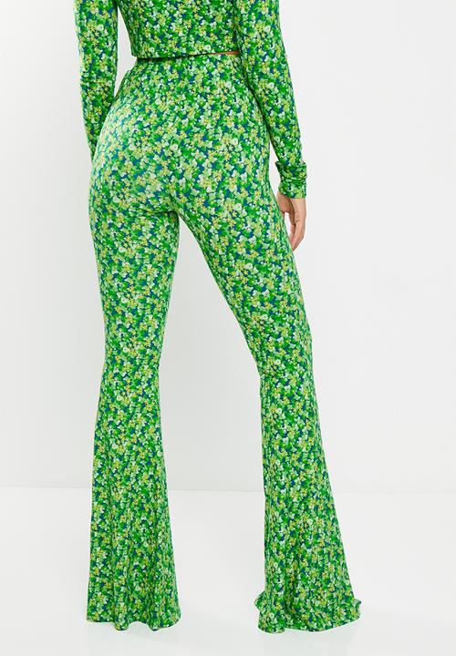 Glamorous - Floral flare co-ord trousers - lime and blue