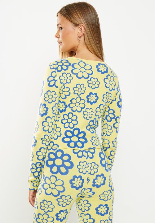 Glamorous - Floral co-ord top - blue and yellow