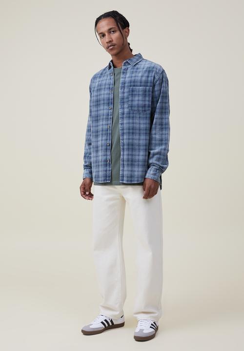 Cotton On - Boston long sleeve shirt - washed blue check 
