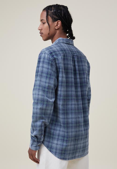 Cotton On - Boston long sleeve shirt - washed blue check 