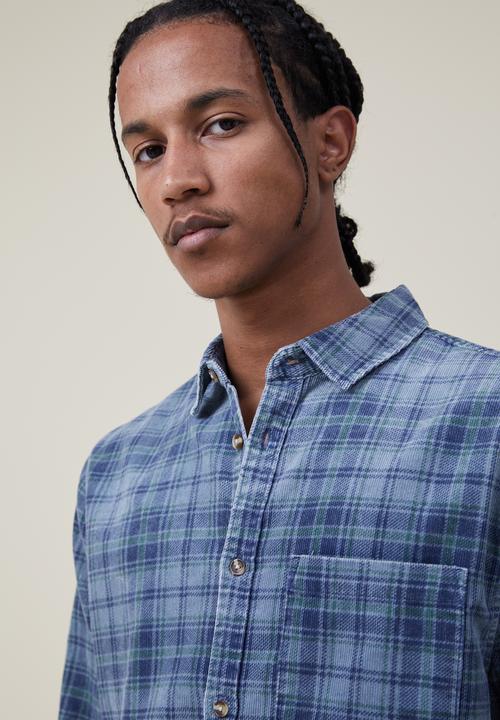 Cotton On - Boston long sleeve shirt - washed blue check 