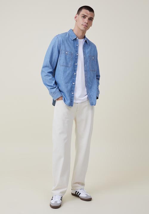 Cotton On - Brooklyn long sleeve shirt - light blue