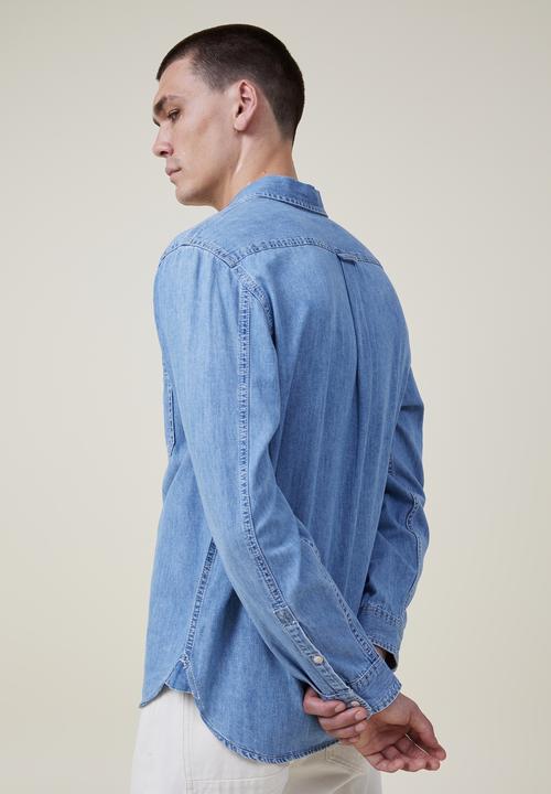 Cotton On - Brooklyn long sleeve shirt - light blue