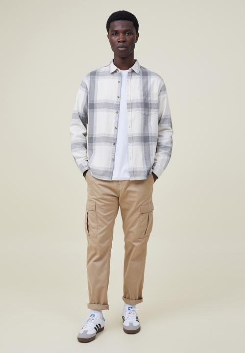Cotton On - Camden long sleeve shirt - ivory big check