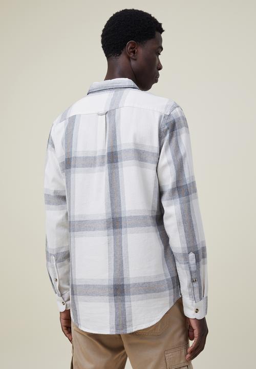 Cotton On - Camden long sleeve shirt - ivory big check