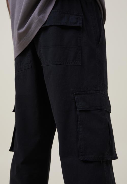 Cotton On - Elastic worker pant - washed black cargo