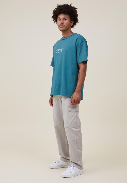 Cotton On - Heavy weight T-Shirt - deep sea teal contrast/weekend studio stack