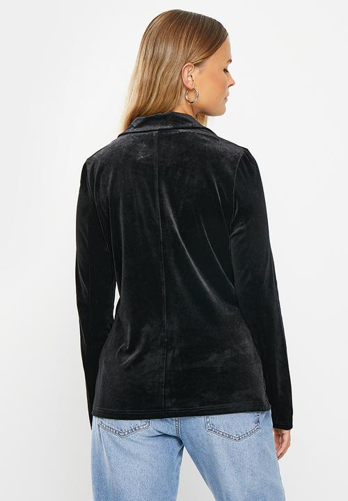 Noisy May - Alma long sleeve velvet blazer - black