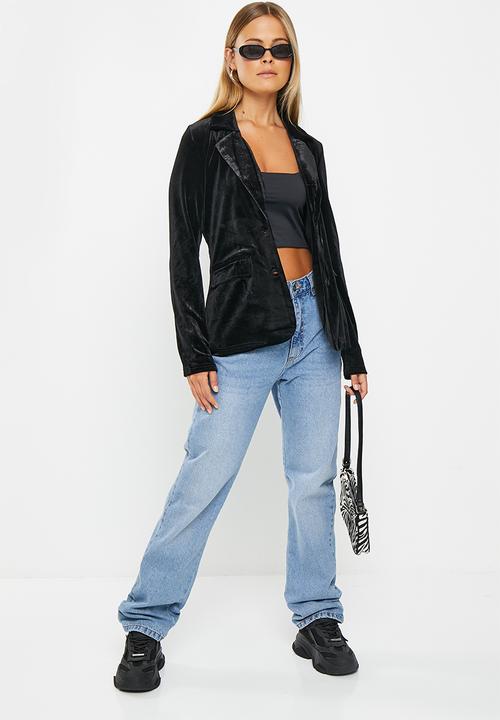 Noisy May - Alma long sleeve velvet blazer - black