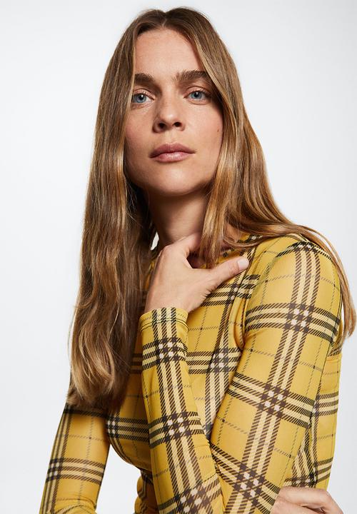 MANGO - T-shirt tartan - yellow