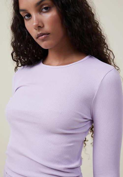Cotton On - The one organic rib crew long sleeve top - light lilac 