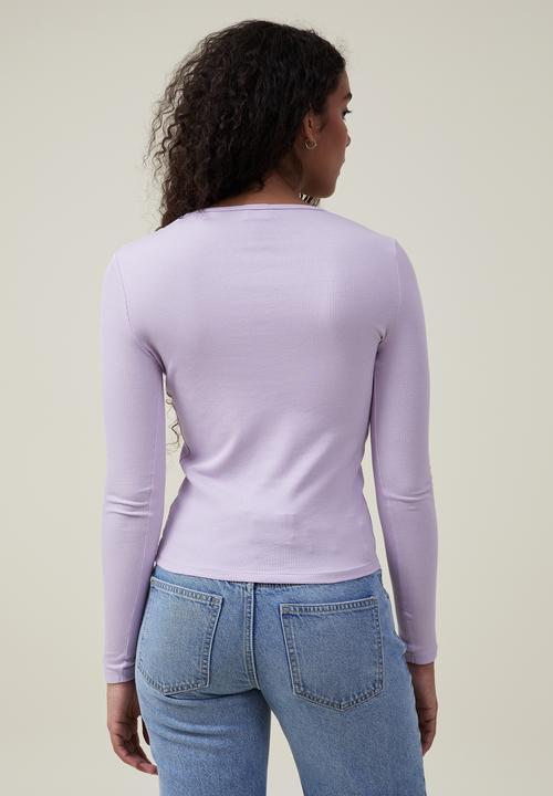 Cotton On - The one organic rib crew long sleeve top - light lilac 