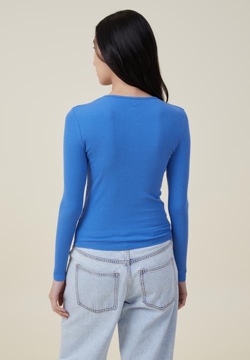 Cotton On - The one organic rib crew long sleeve top - cobalt 