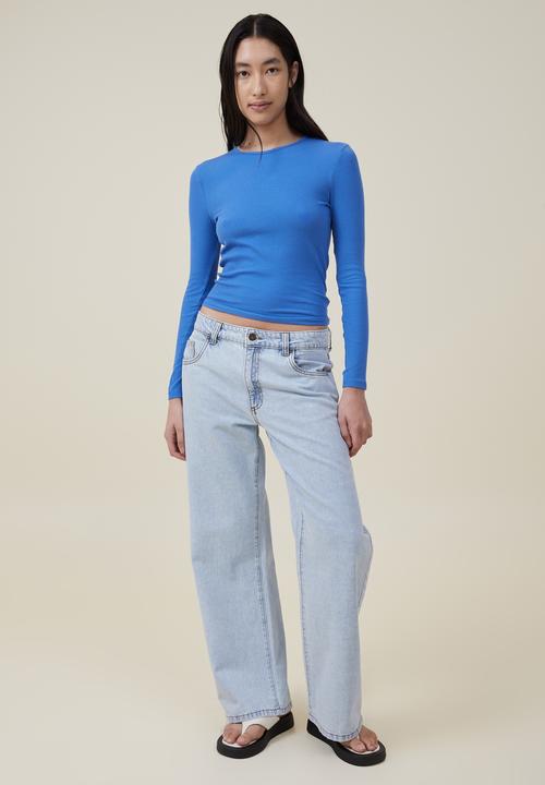 Cotton On - The one organic rib crew long sleeve top - cobalt 